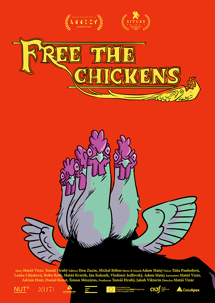 Poster of the short film Free the chickens by Matus VIZAR. Distribution by ShortsFit.