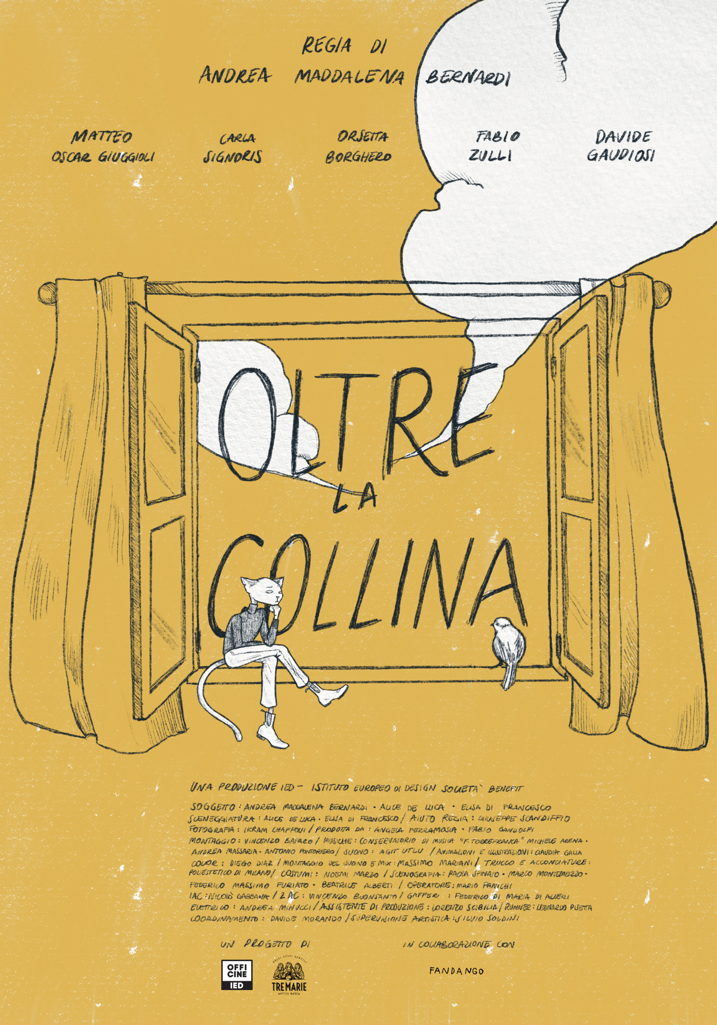 Poster of the short film Beyond the hill. Locandina del cortometraggio Oltre la collina di Andrea Maddalena Bernardi. prodotto da Officine IED e distribuito da ShortsFit. ShortsFit Distribution. ShortsFit Distribucion. Shortfits. Casa di distribuzione di cortometraggi. Cinema Italiano. Commedia italiana. Great short films.