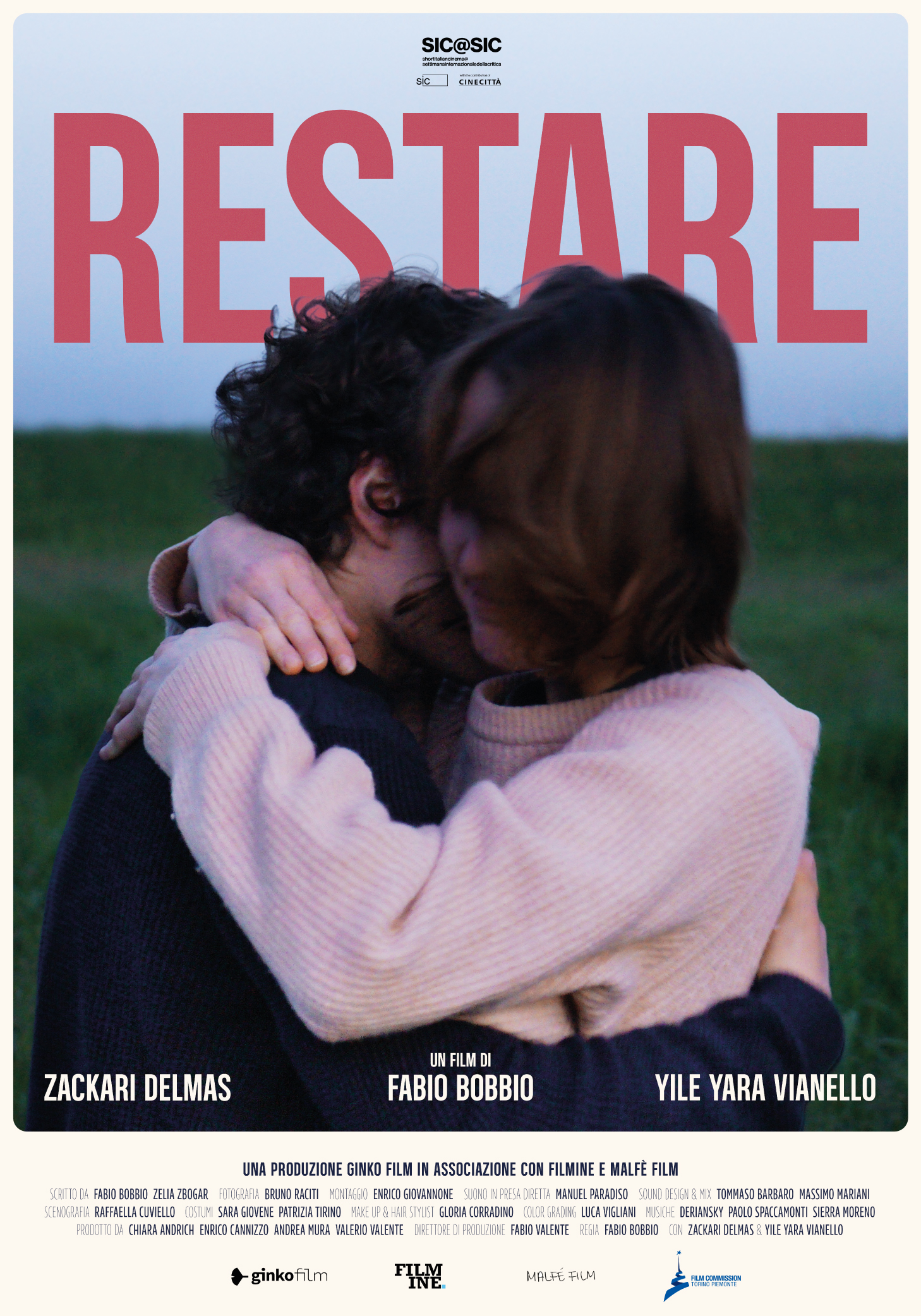 Poster, Locandina, of the short film Restare di Fabio Bobbio, produced by Ginko Film, Filmine, Malfe Film. Distributed by ShortsFit. ShortsFit Distribution. ShortsFit Distribucion. ShortFits. Cortometraggi. Cinema Italiano. Amazing Movies. Youth Films.