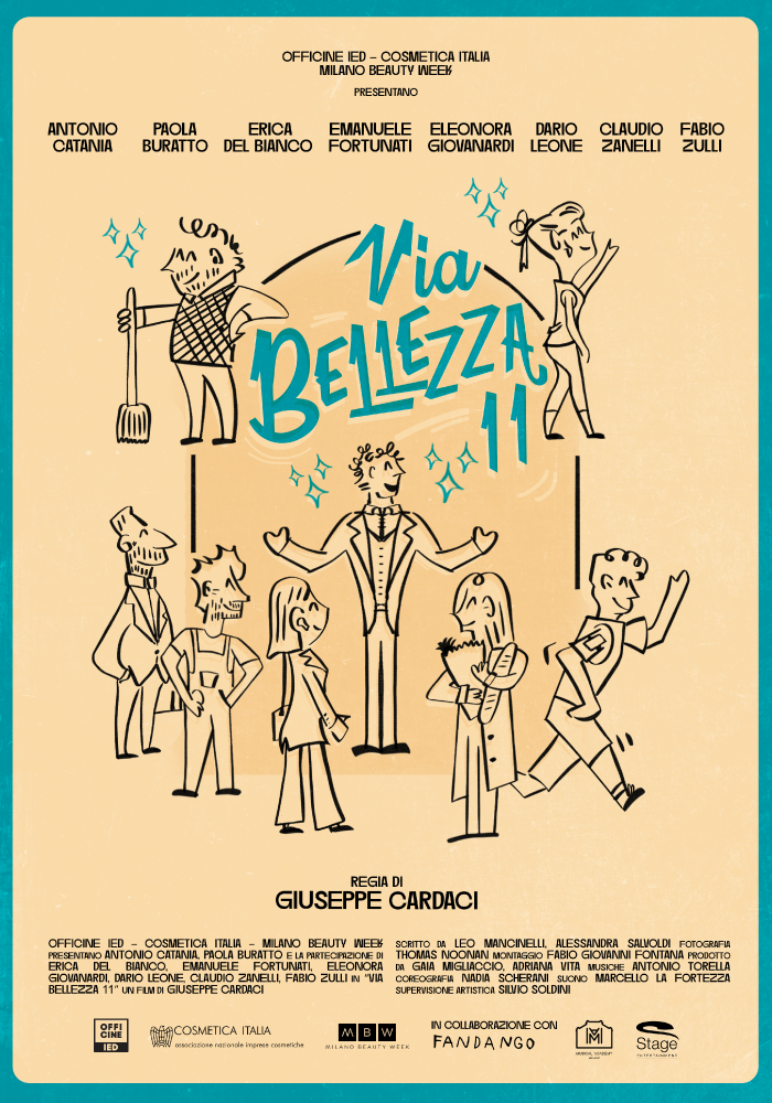 Poster Via Bellezza 11. Locandina. Short Film di Giuseppe Cardaci per Officine, IED, Istituto Europeo di Design. Distribuzione di cortometraggi. Short Films Distribution. Cortometraggio. ShortsFit. Shortfits. Casa di distribuzione di cortometraggi. World sales. Great short films. Amazing movies. musical short film.
